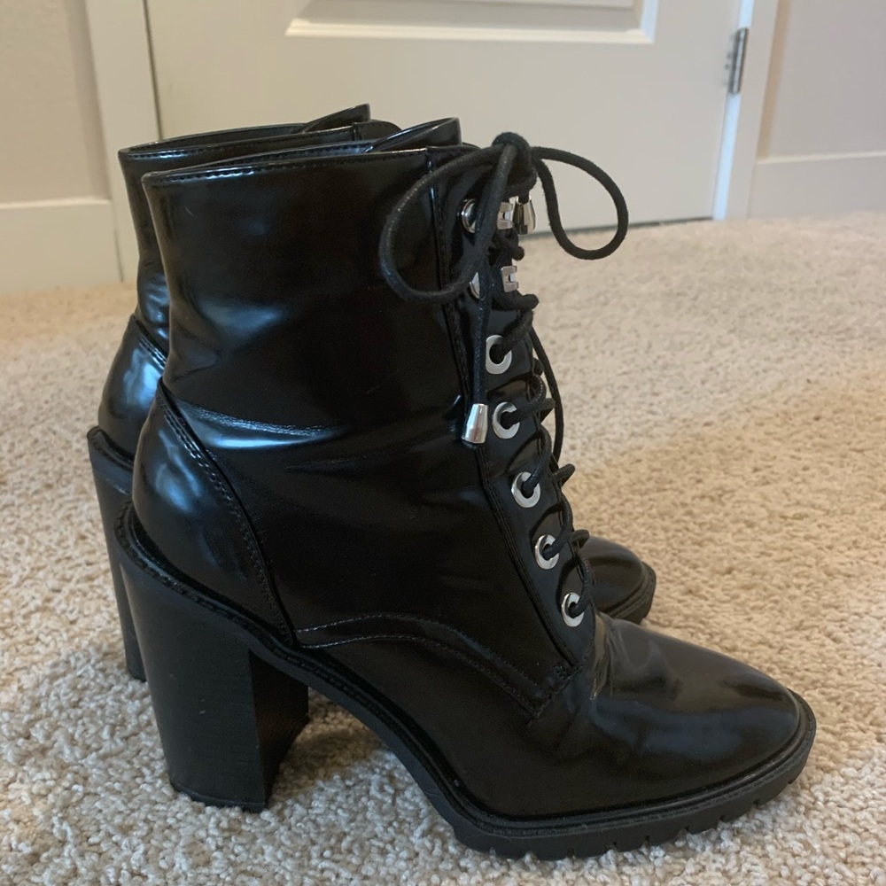 Patent Leather Lace Up Boots